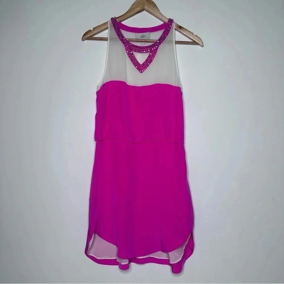 Madison Marcus NEW Neiman Marcus Hot Pink Silk Rhinestone Mini Blouson Dress XS - Picture 1 of 8